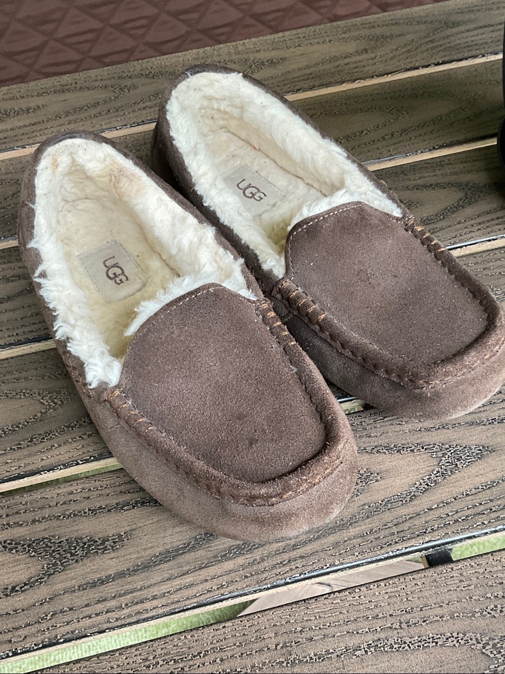 UGG Brown Suede Shearling-Lined Slip-On Slippers